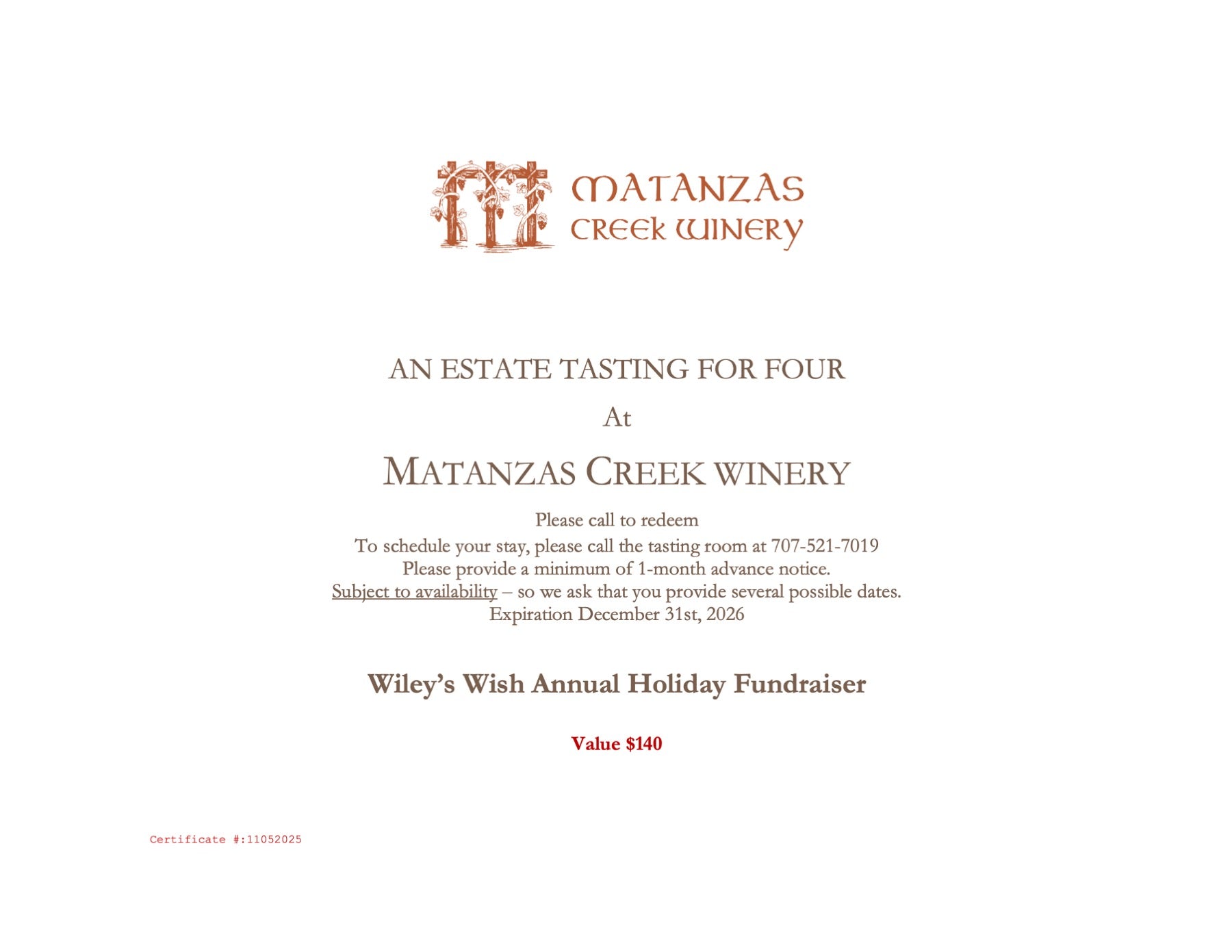 Estate Tasting for Four at Matanzas Creek Winery